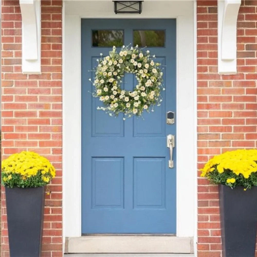 White Daisy Wreath 24 Inch Spring Summer Wreath Fake Silk Floral Wreath New